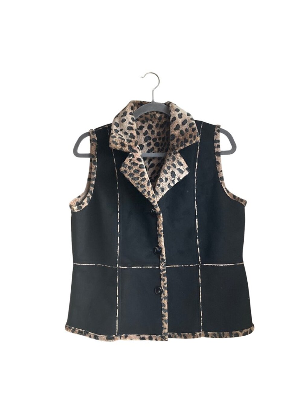 Drapers & Damons M/L Reversible Leopard Print Vest Faux suede/fur Old Money